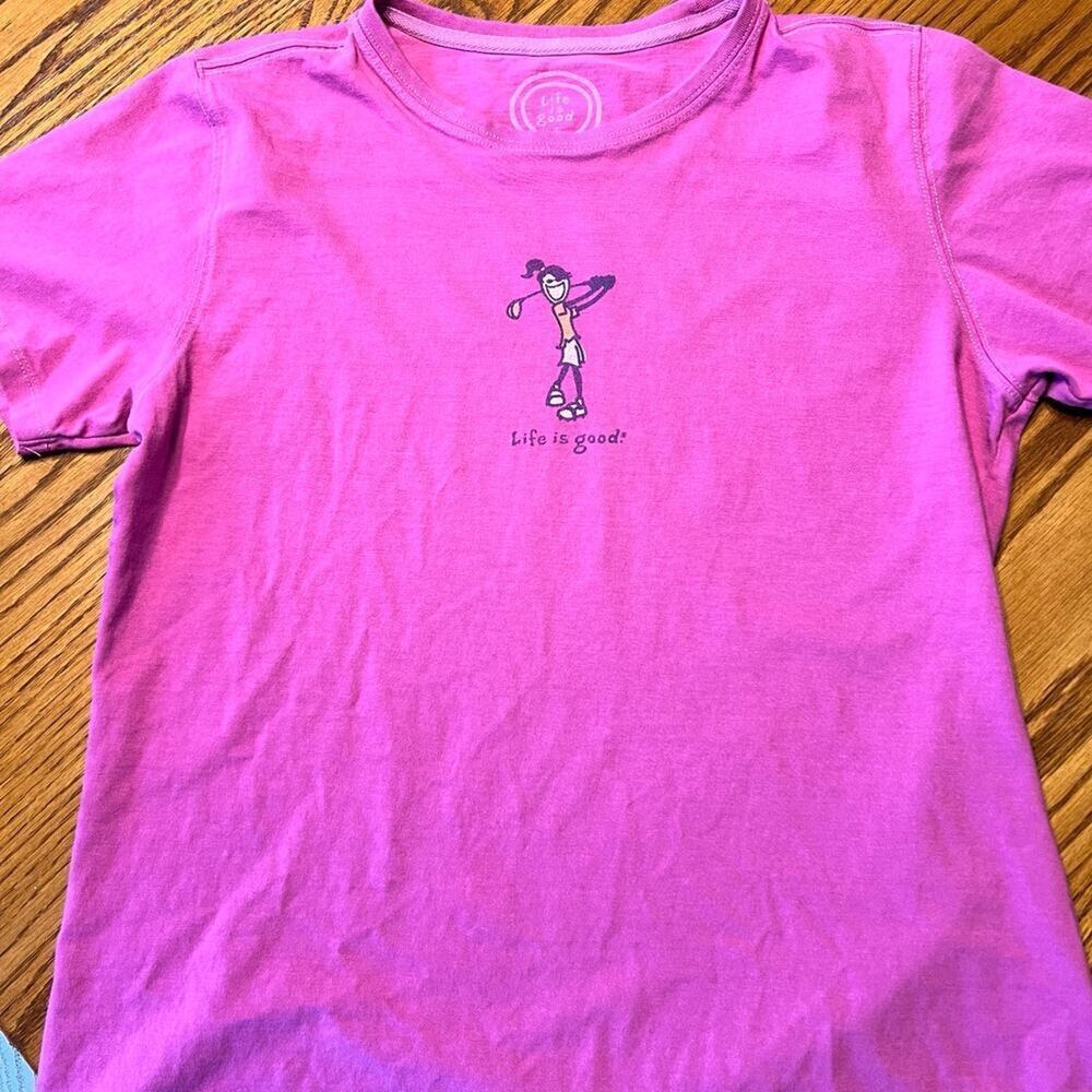 Life is Good, women’s size M Relaxed Fit, pink golf T-shirt